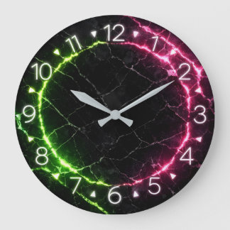 Relógio Grande Black Marble Neon Clock Design
