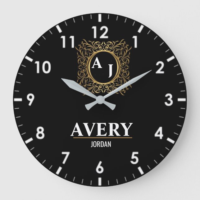 Relógio Grande Black  Personalized Custom Monogram Luxury Gift  (Frente)