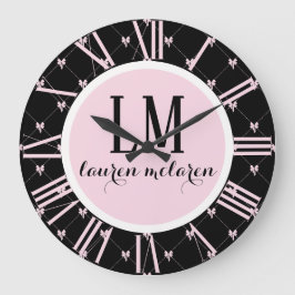 Relógio Grande Black & Pink Bow Monogram