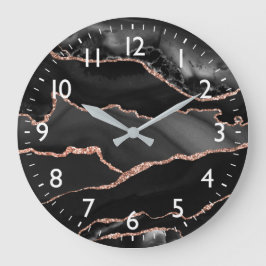 Relógio Grande Black & Rose Gold Faux Glitter Agate