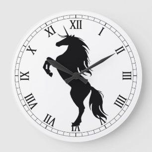 Relógio Grande Black Unicorn Silhouette Roman Numeral Clock
