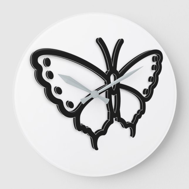 Relógio Grande Black & White Butterfly Large Clock (Frente)