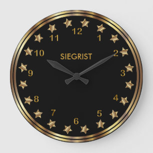 Relógio Grande Black with Faux Metallic Gold Star Frame