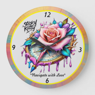 Relógio Grande "Blissful Compass Rosa Emblem"