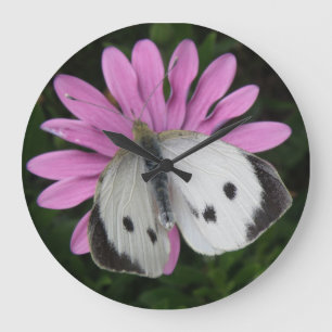 Relógio Grande Bloqueio de Parede da Borboleta e Flor Rosa