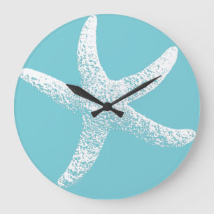 Relógio Grande Blue and White Starfish Clock