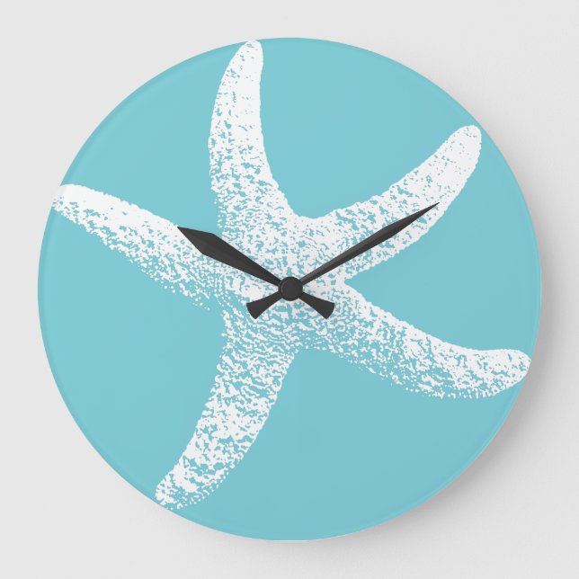 Relógio Grande Blue and White Starfish Clock (Frente)