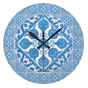 Relógio Grande Blue Cornflower Faux Delft Azulejo lock