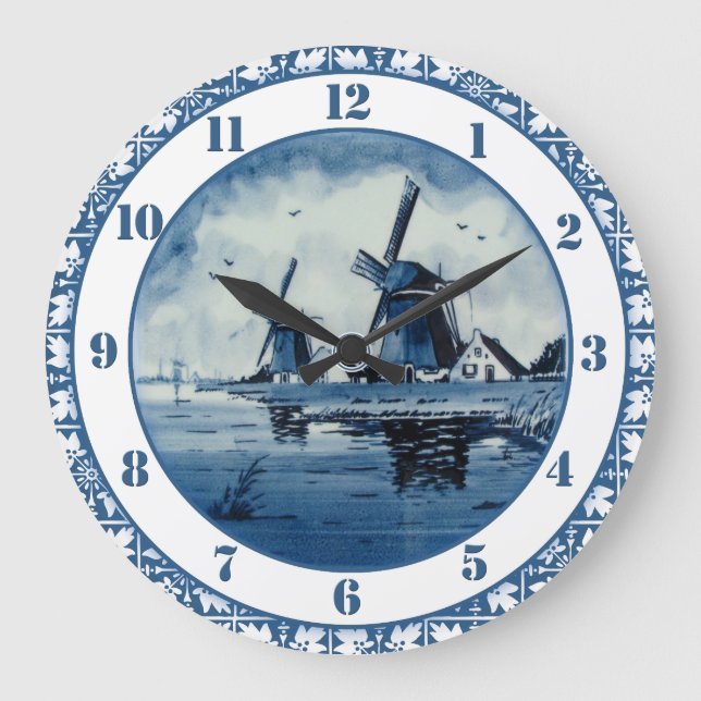 Relógio Grande Blue Delft Blue Windmill (Frente)
