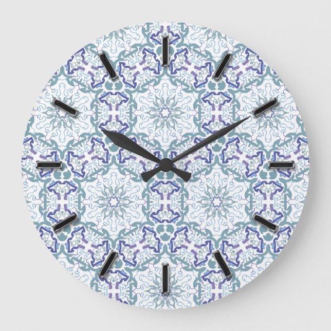 Relógio Grande Blue Elegant Pattern wall clock (Frente)