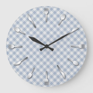 Relógio Grande Blue Gingham Kitchen Clock - Country Western