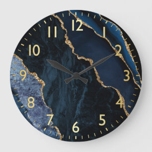 Relógio Grande Blue & Gold Faux Glitter Marble Agate
