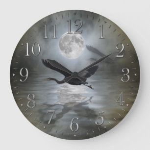 Relógio Grande Blue Heron & Moon Wildlife Fantasy Wall Clock