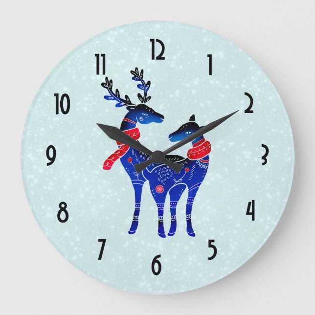 Relógio Grande Blue Nordic Christmas Reindepaer (Frente)