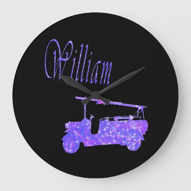 Relógio Grande Blue Sparkle William, Nome, Logotipo  (Frente)