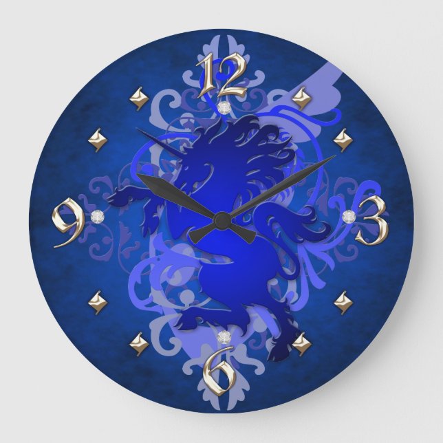 Relógio Grande Blue Unicorn Fantasy Clock (Frente)