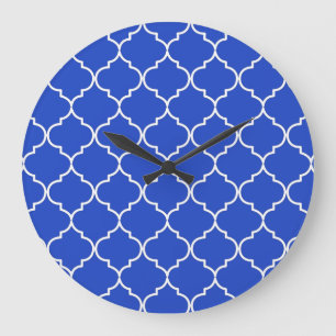 Relógio Grande Blue & White Mediterranean Moroccan Pattern