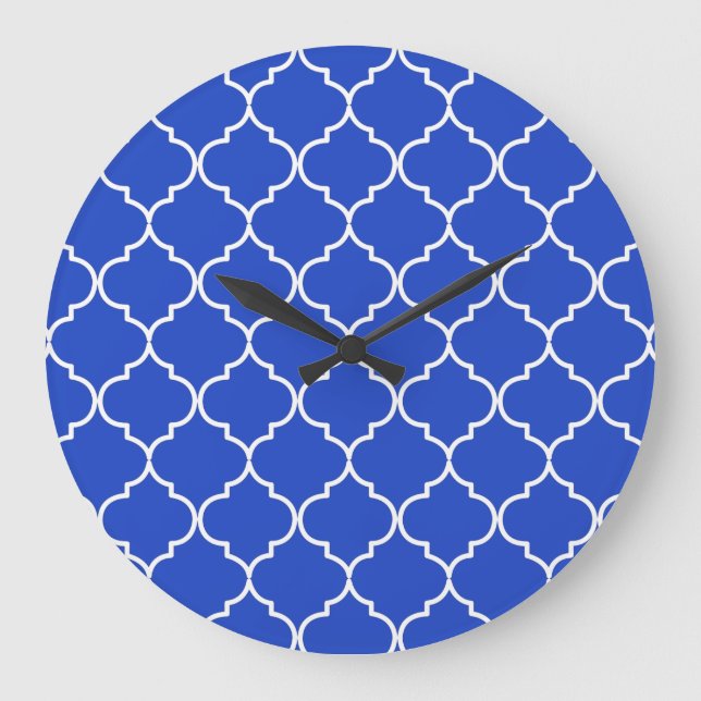 Relógio Grande Blue & White Mediterranean Moroccan Pattern  (Frente)
