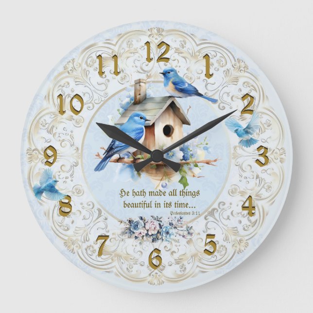 Relógio Grande Bluebird Scripture Clock Birdhouse Ecclesiastes (Frente)