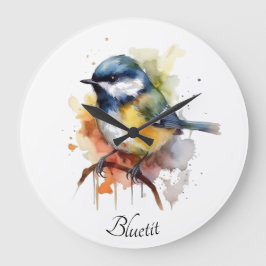 Relógio Grande Bluetit bonito em uma ramificação, personalizado