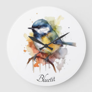 Relógio Grande Bluetit bonito em uma ramificação, personalizado