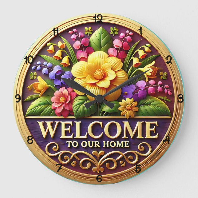 Relógio Grande Boas-vindas Florais à Nossa Casa (Frente)