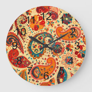 Relógio Grande Bohemian bonito colorido retro Paisley de Boho