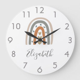 Relógio Grande Boho arco-íris castanho bege cinza branca berçário