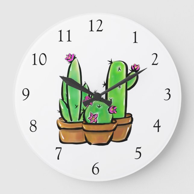 Relógio Grande Boho Elegante Cactus cactos suculenta (Frente)