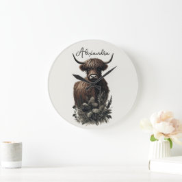 Relógio Grande Boho Highland Cow
