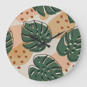 Relógio Grande Boho monstera: padrão abstrato tropical