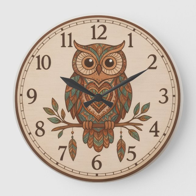 Relógio Grande Boho Owl Large Wall Clock (Frente)