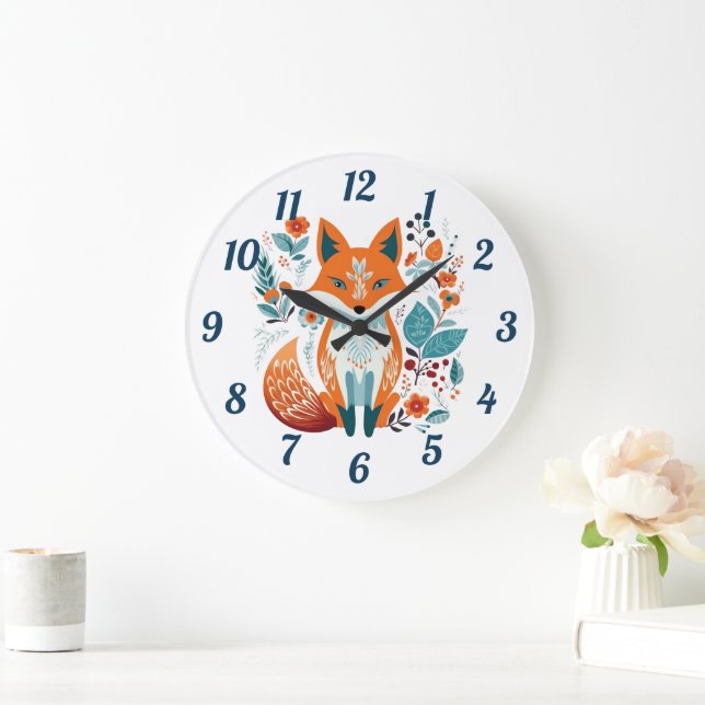 Relógio Grande Boho Red Fox Scandinavian Folart (Lar)