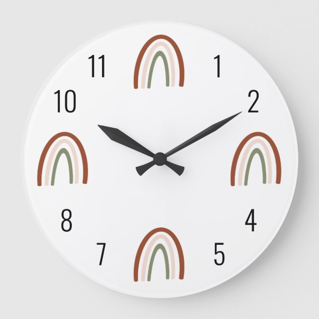 Relógio Grande Boho Terracotta Rainbow Kids Wall Clock (Frente)