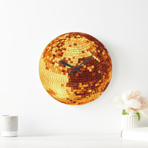 Relógio Grande Bola de discoteca retrô brilho glitter dourado ani