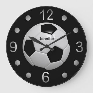 Relógio Grande Bola de Futebol Preta e Branca