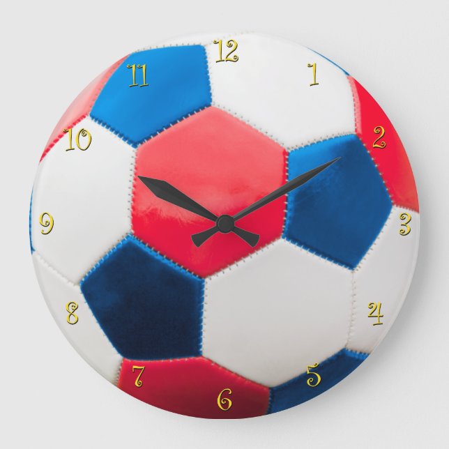 Relógio Grande Bola de Futebol Vermelho Branco e Azul (Frente)