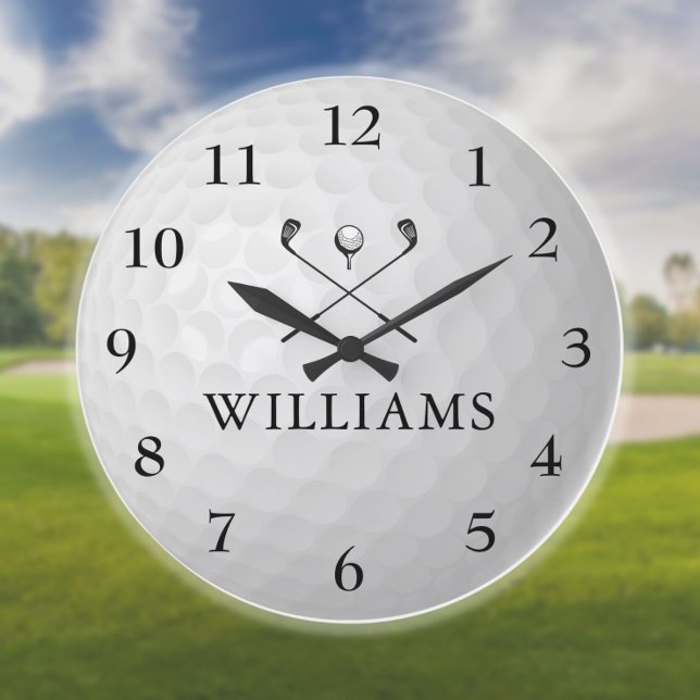 Relógio Grande Bola de Golfe com Nome Personalizado (Personalized Custom Name Golf Ball Large Clock)