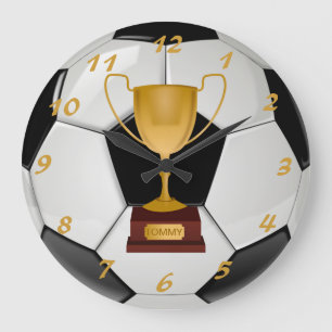 Relógio Grande Bola Realista de Futebol e um Troféu Personalizáve