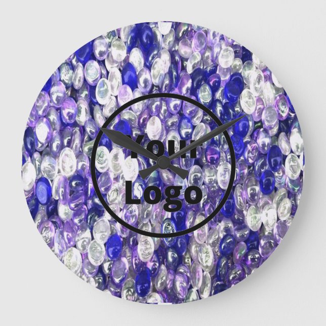 Relógio Grande Bolas de cristal de vidro azul e transparente com  (Frente)