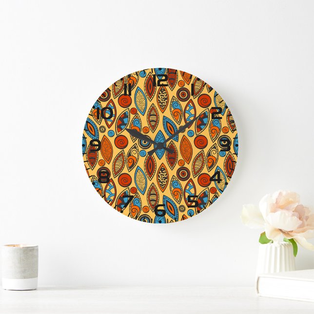 Relógio Grande Bold Tribal Leaf Pattern Boho Abstract (Criador carregado)