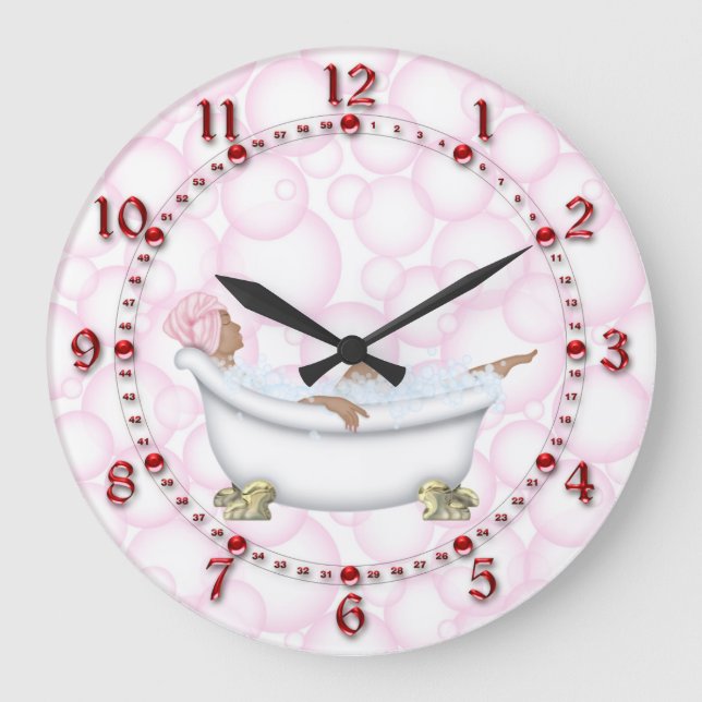 Relógio Grande Bolhas brilhantes dos números do banheiro vermelho (Frente)