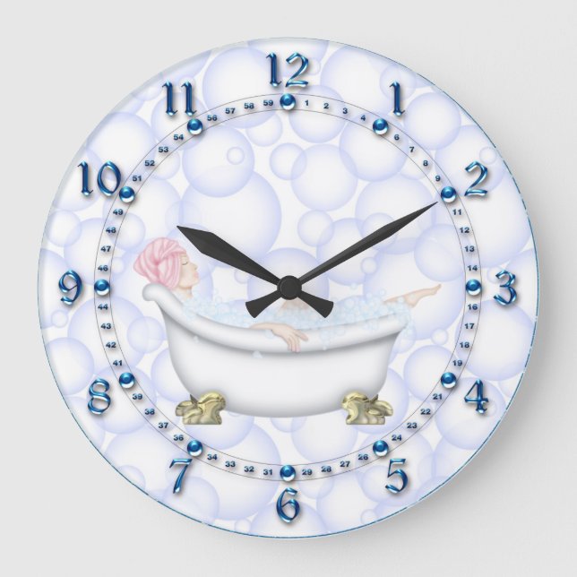 Relógio Grande Bolhas de Banho Azul (Frente)