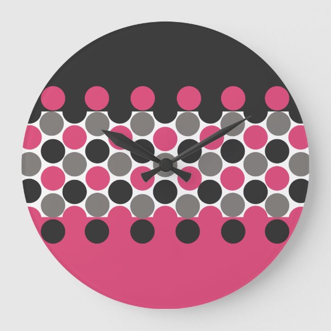 Relógio Grande Bolinhas rosa e Cinza (Frente)
