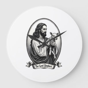Relógio Grande Bom Pastor Jesus Camisa da Fé com Gravação Vintage