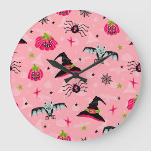Relógio Grande Bombas de Halloween, morcegos: fundo sem costura.