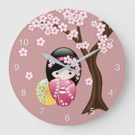 Relógio Grande Boneca Kokeshi de Primavera - Geisha Japonesa Fofa