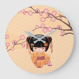 Relógio Grande Boneca Kokeshi Ume - Garota Geisha Japonesa do Pês