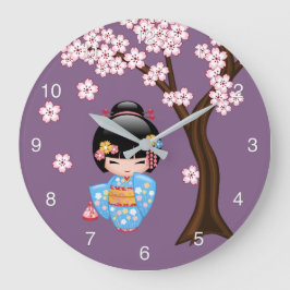 Relógio Grande Boneca Maiko Kokeshi - Garota Geisha com Quimono A