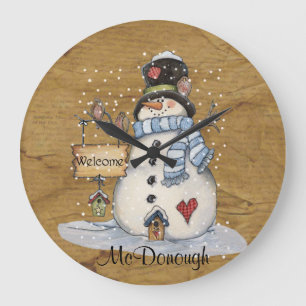 Relógio Grande Boneco de neve da arte popular no jornal velho